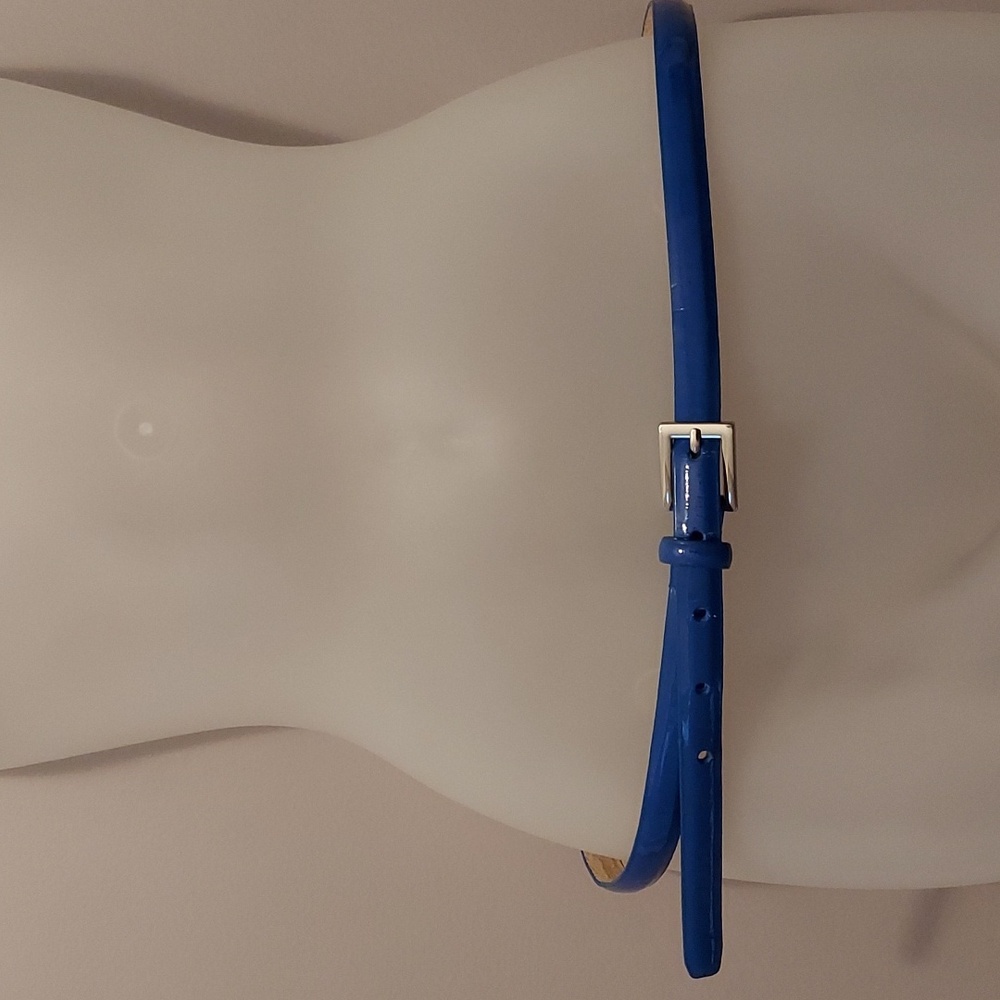 Blue Faux Patent Leather Skinny Belt Size Medium